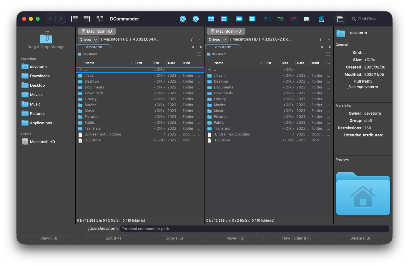 Overview of DCommander user interface