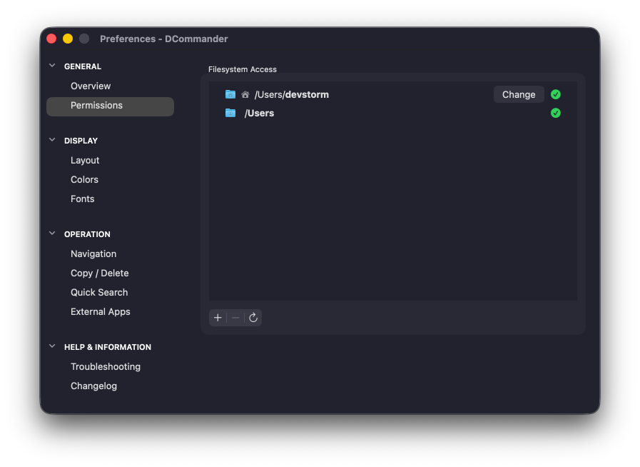 Permissions Preferences